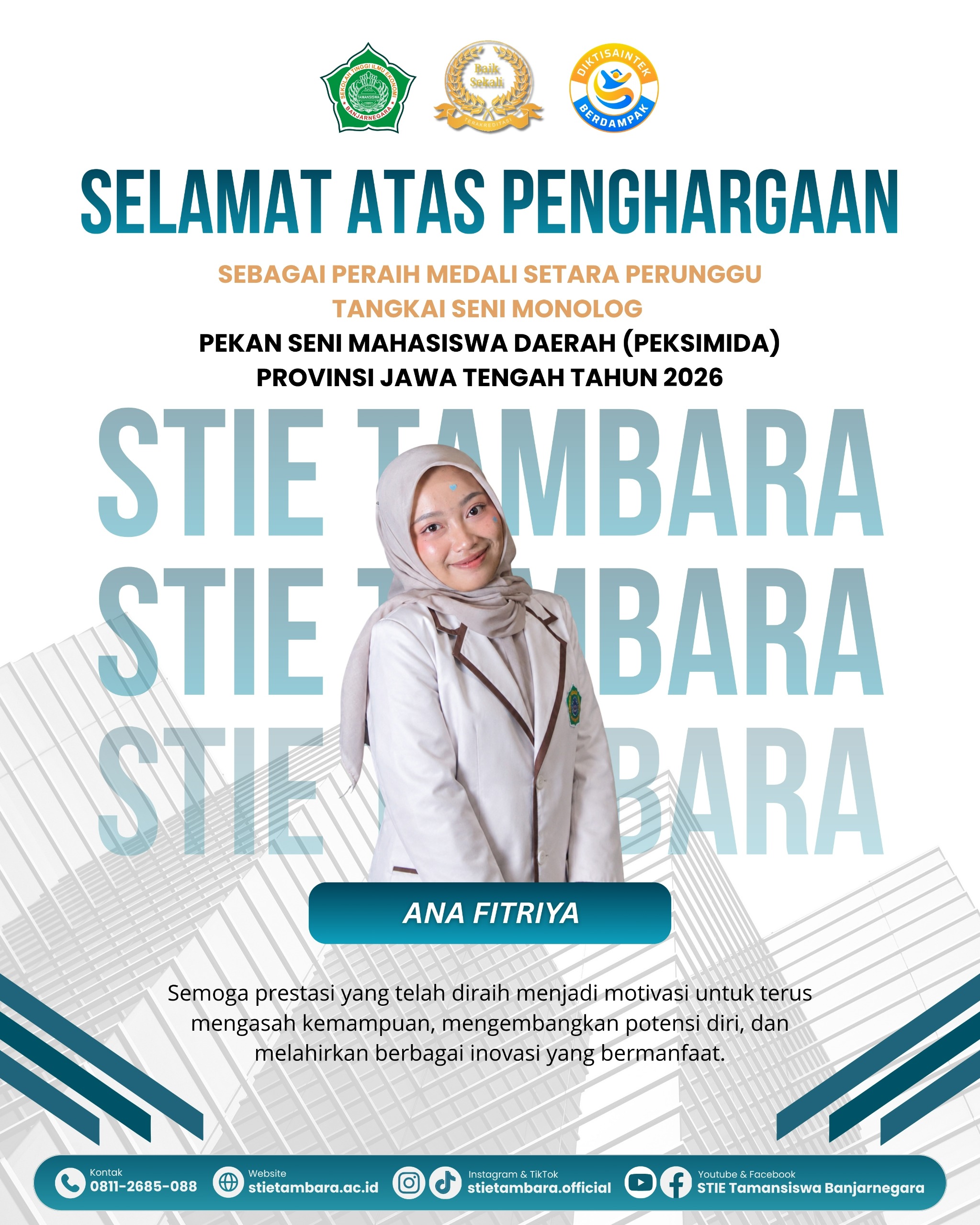 Mahasiswa STIE Tamansiswa Banjarnegara Meraih Penghargaan Medali Perunggu Pada Ajang Pekan Seni Mahasiswa Daerah (Peksimida) Provinsi Jawa Tengah Tahun 2026 