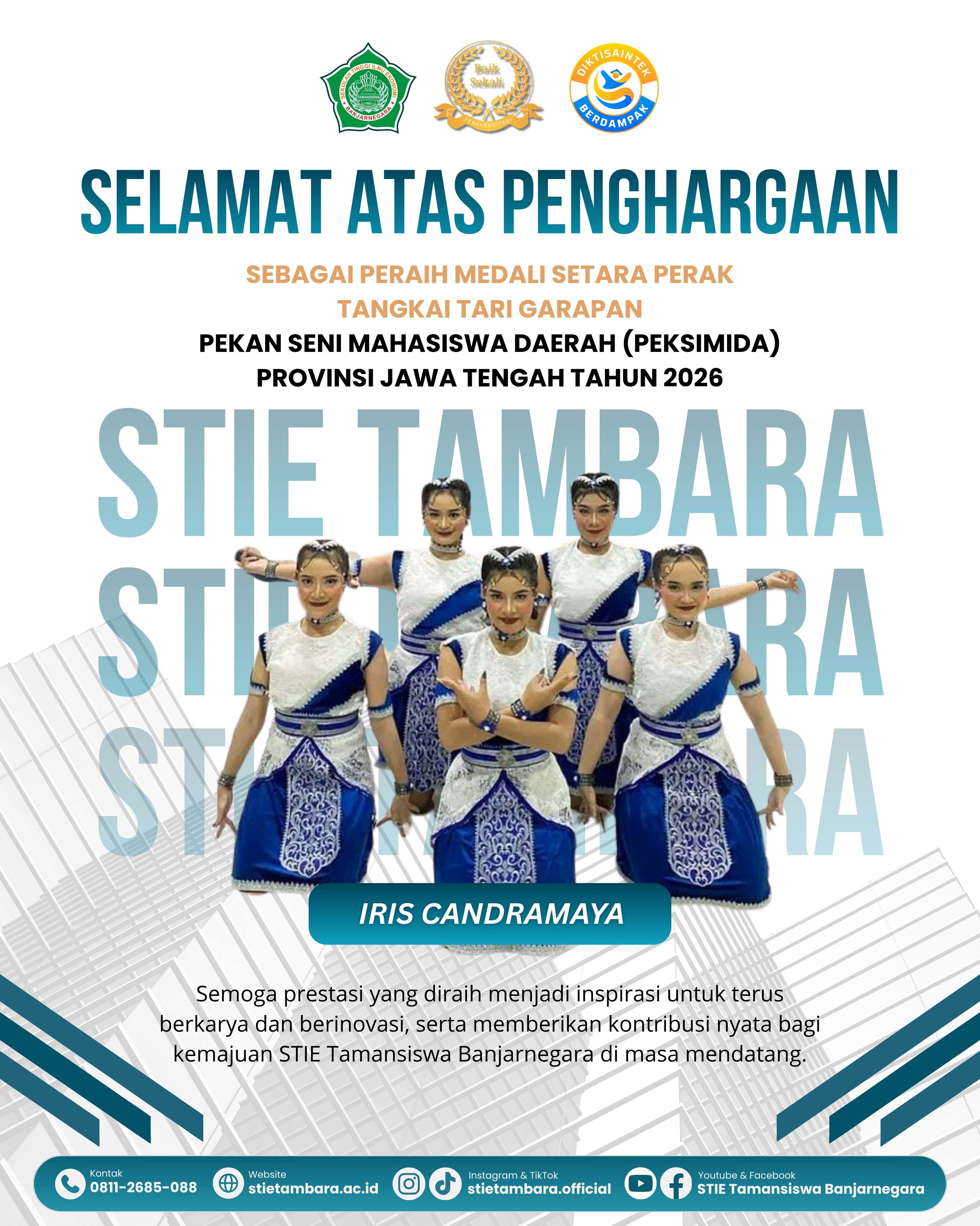 Iris Candramaya UKM (Unit Kegiatan Mahasiswa) Tari STIE Tamansiswa Banjarnegara Meraih Medali Perunggu Pada Lomba Tangkai Tari Garapan Di Peksimida Provinsi Jawa Tengah Tahun 2026